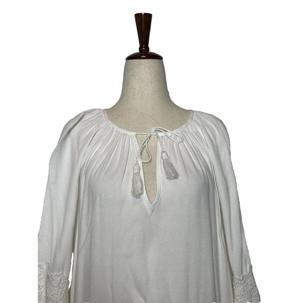 Joie White Pauletta Dress XS Gauze Festival Wear Flowy Lined Long Sleeve Tassel - Picture 4 of 9